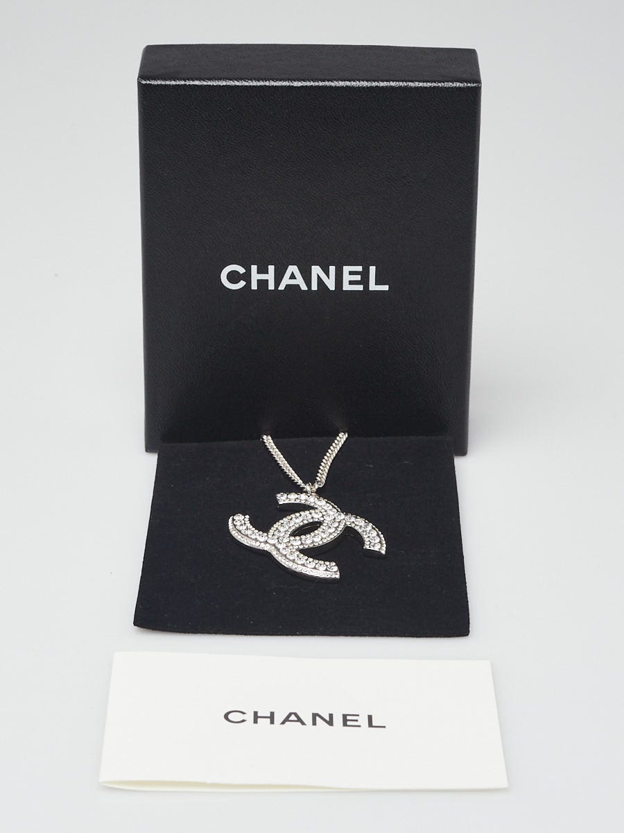 Chanel Silver Metal and Crystal Large CC Logo Pendant Necklace
