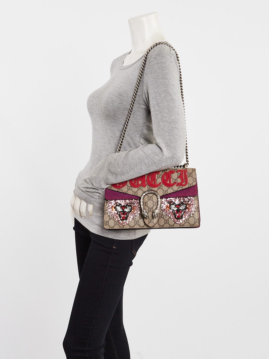 Gucci Beige GG Supreme Canvas Embroidered Sequin Small Dionysus Shoulder Bag