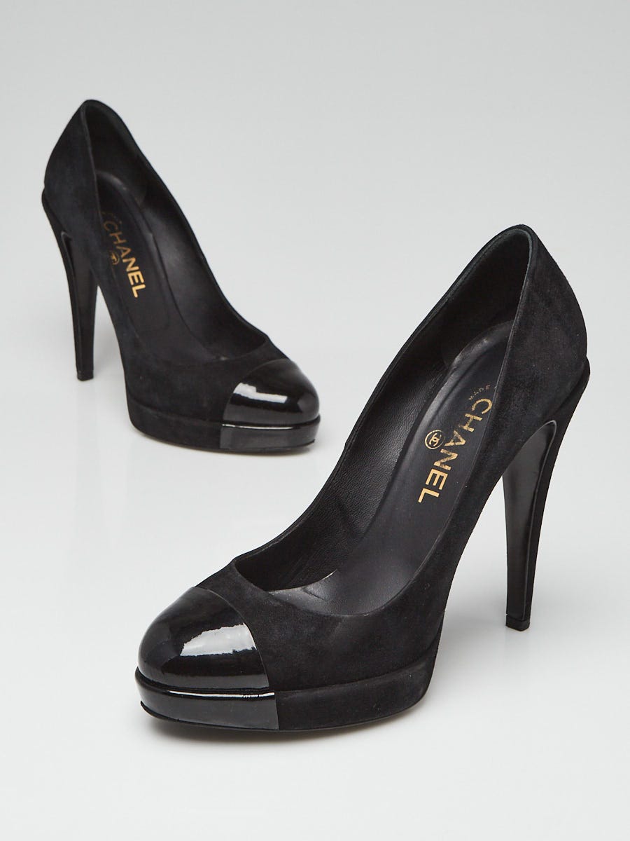 Chanel Black Suede Cap-Toe Platform Pumps Size 9.5/40