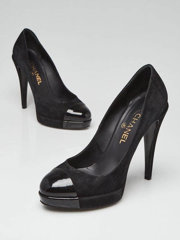 Chanel Black Suede Cap-Toe Platform Pumps Size 9.5/40