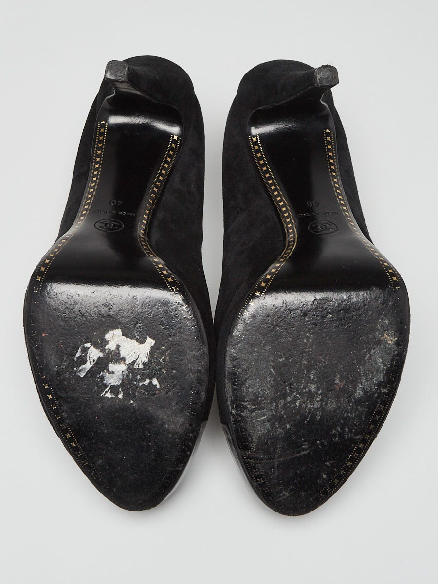 Chanel Black Suede Cap-Toe Platform Pumps Size 9.5/40