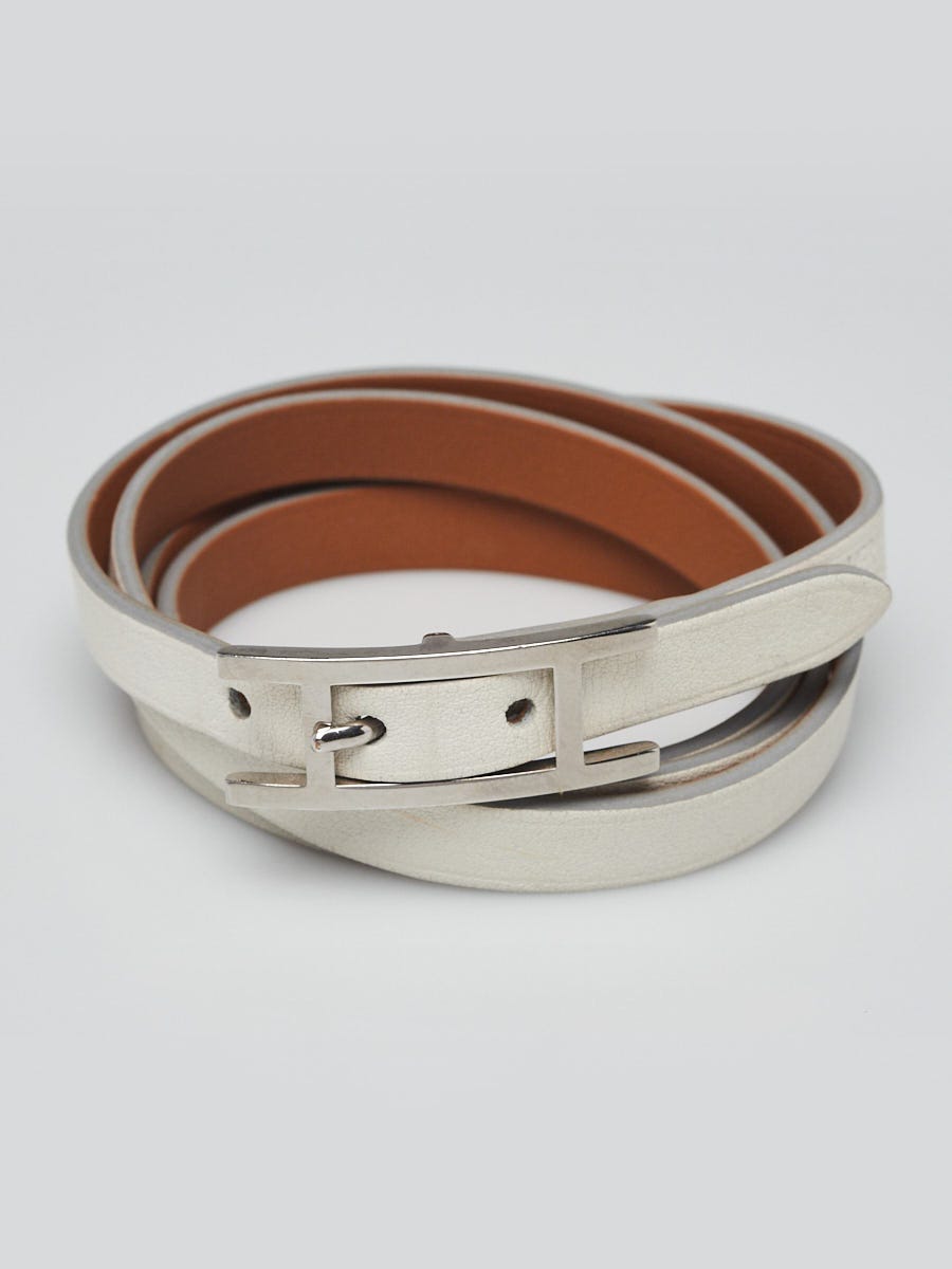 Hermes Nata Swift Leather Palladium Plated Hapi 3 Wrap Bracelet Size T3