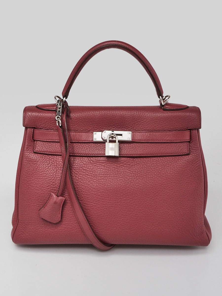 Hermes 32cm Bois de Rose Clemence Leather Palladium Plated Kelly Retourne Bag
