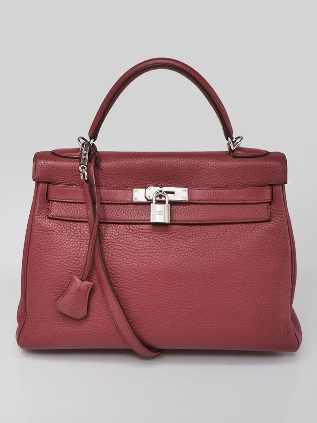 Hermes 32cm Bois de Rose Clemence Leather Palladium Plated Kelly Retourne Bag
