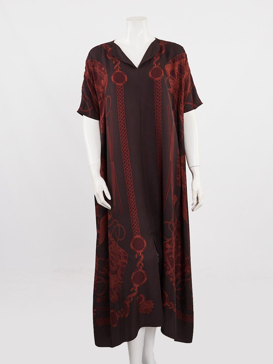 Hermes Marron Ebene Palefroi Remix Printed Silk Beach Caftan Size 36/4 |  Yoogi's Closet