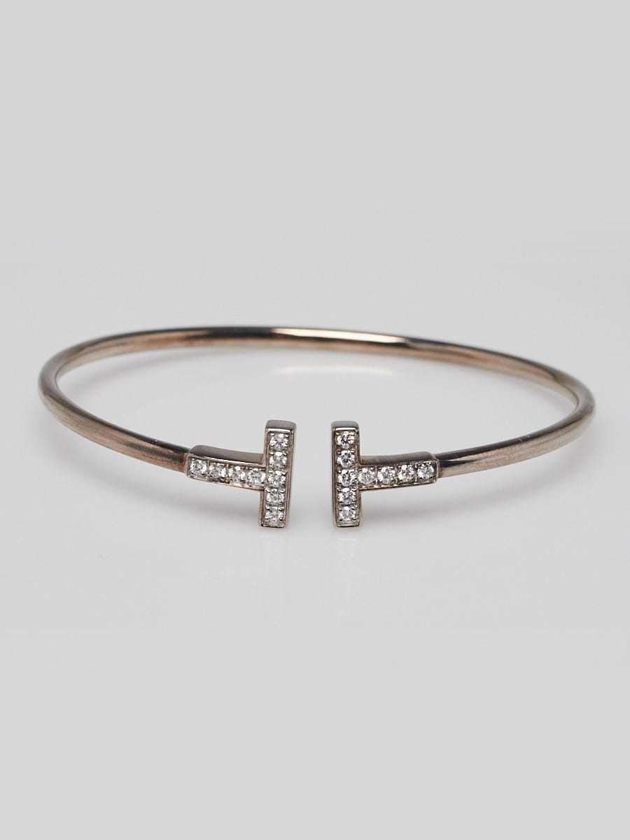 Tiffany 
Co. 18k White Gold and Diamond Tiffany T Wire Bracelet Size Small