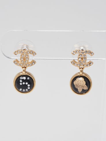 Chanel Black Resin and Crystal CC Charm Earrings