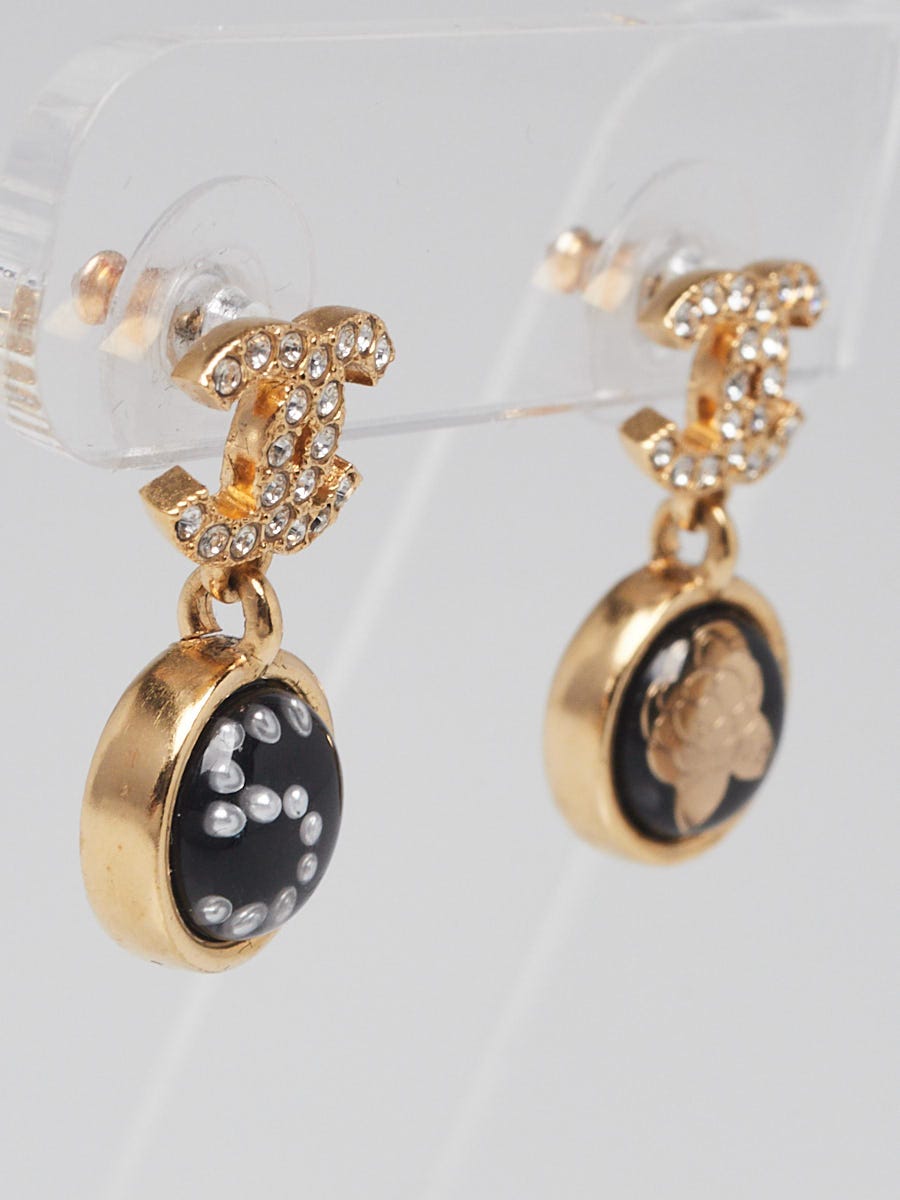 Chanel Black Resin and Crystal CC Charm Earrings