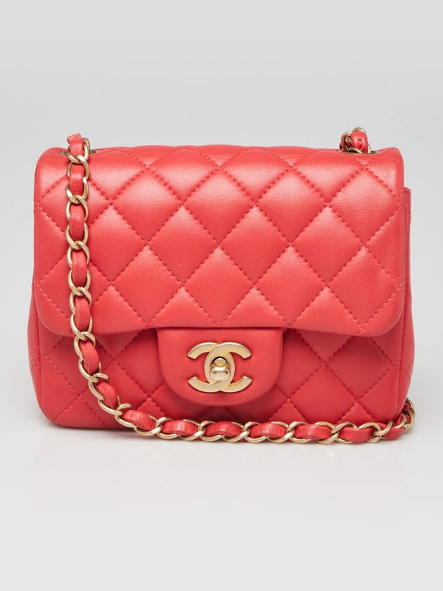 Chanel Red Quilted Lambskin Leather Classic Square Mini Flap Bag