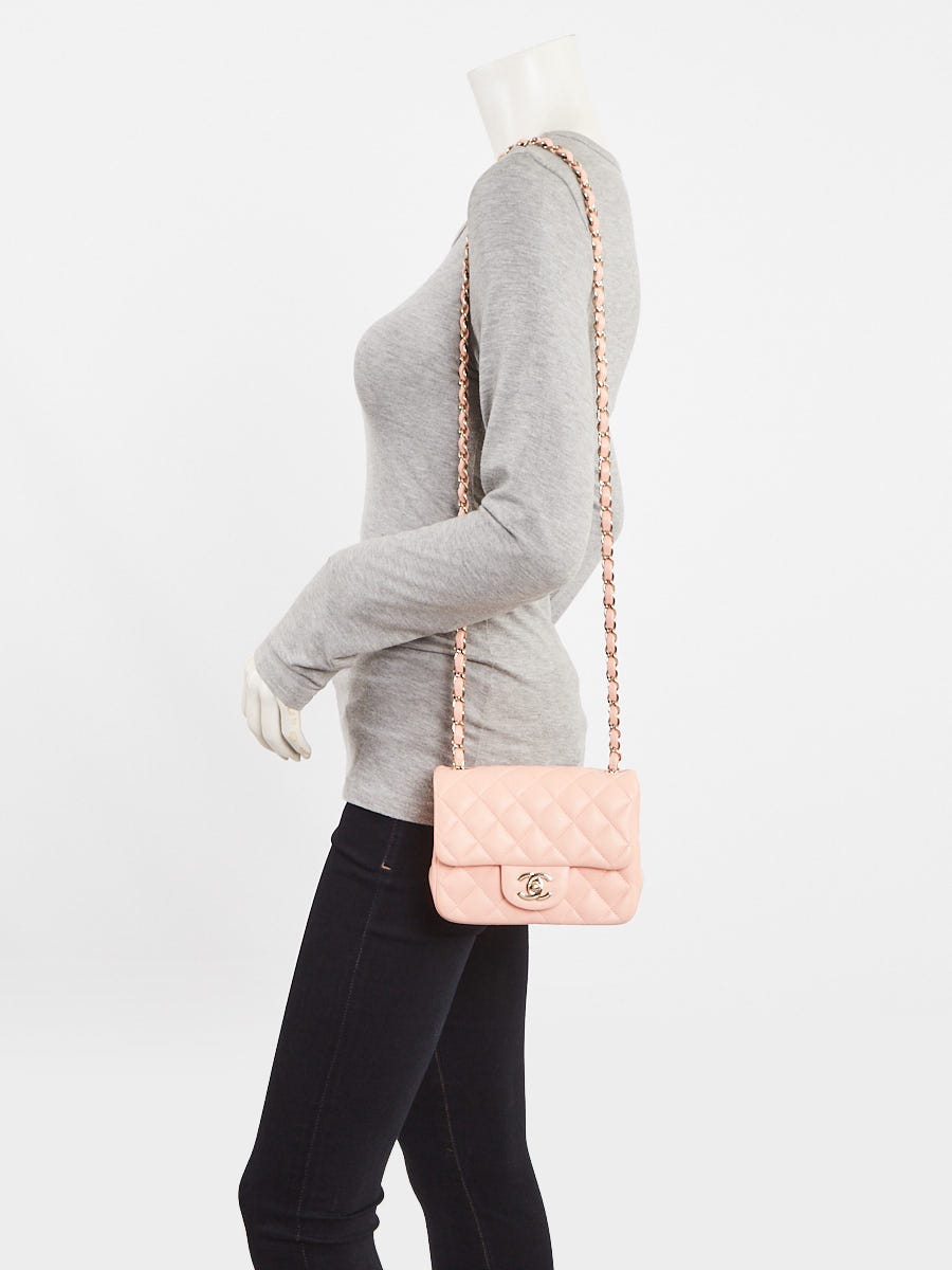 Chanel Pink Quilted Lambskin Leather Classic Square Mini Flap Bag