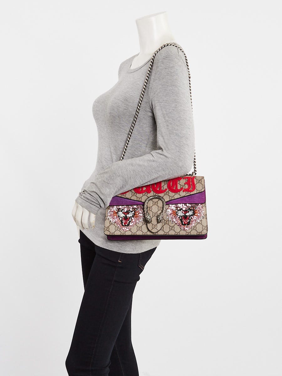 Gucci Beige GG Supreme Canvas Embroidered Sequin Small Dionysus Shoulder Bag