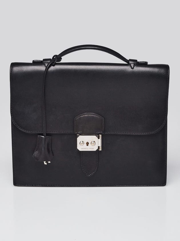 Hermes 27cm Black Box Leather Palladium Plated Sac a Depeches Briefcase Bag