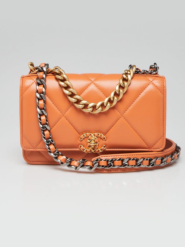Chanel Orange Quilted Lambskin Leather Chanel 19 WOC Clutch Bag