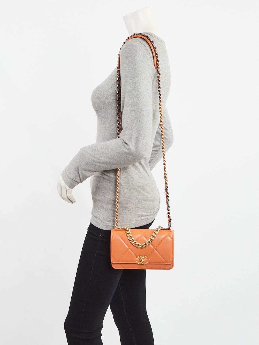 Chanel Orange Quilted Lambskin Leather Chanel 19 WOC Clutch Bag