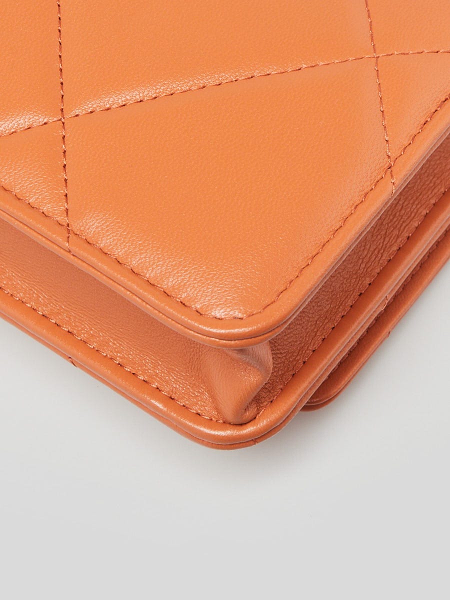 Chanel Orange Quilted Lambskin Leather Chanel 19 WOC Clutch Bag