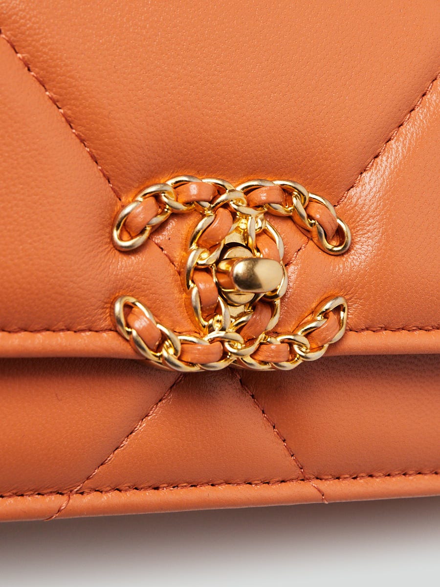 Chanel Orange Quilted Lambskin Leather Chanel 19 WOC Clutch Bag