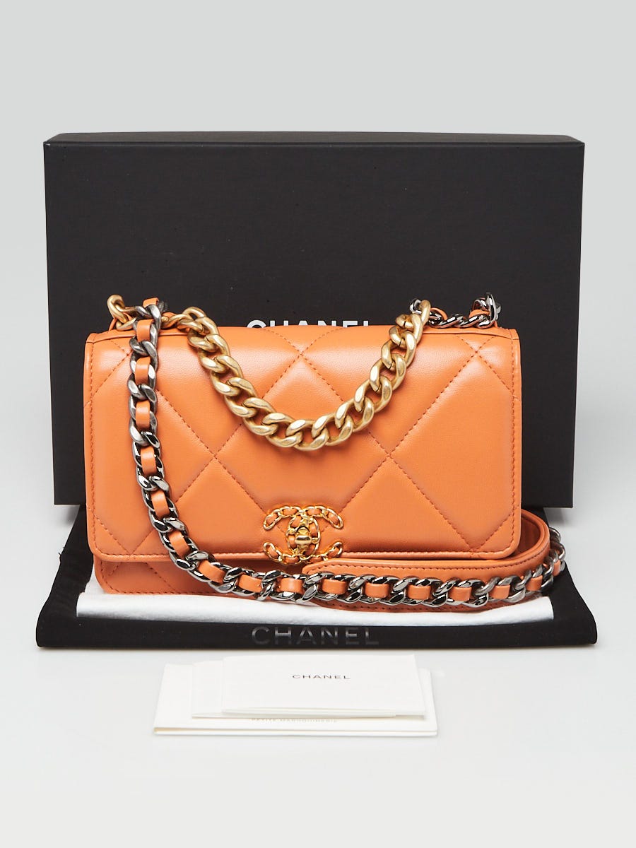 Chanel Orange Quilted Lambskin Leather Chanel 19 WOC Clutch Bag