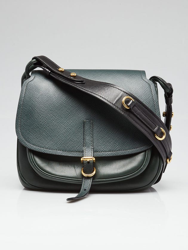 Prada Green Saffiano/Smooth Leather Corsaire Bag 1BD050