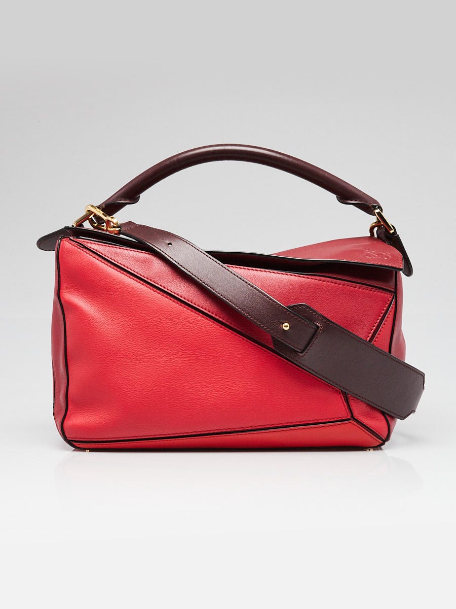 Loewe Red Grained Calfskin Leather Medium Puzzle Bag