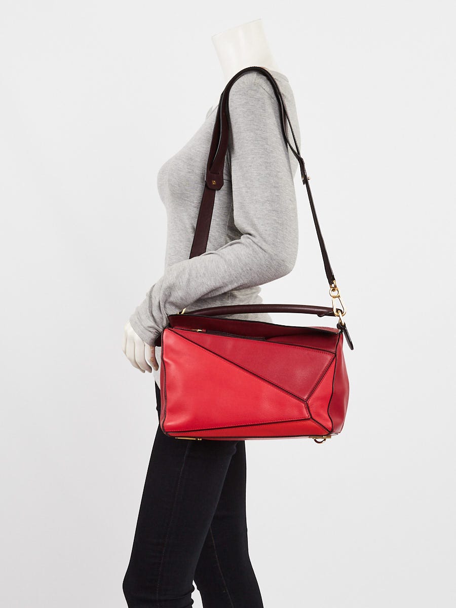 Loewe Red Grained Calfskin Leather Medium Puzzle Bag | Yoogi's Closet