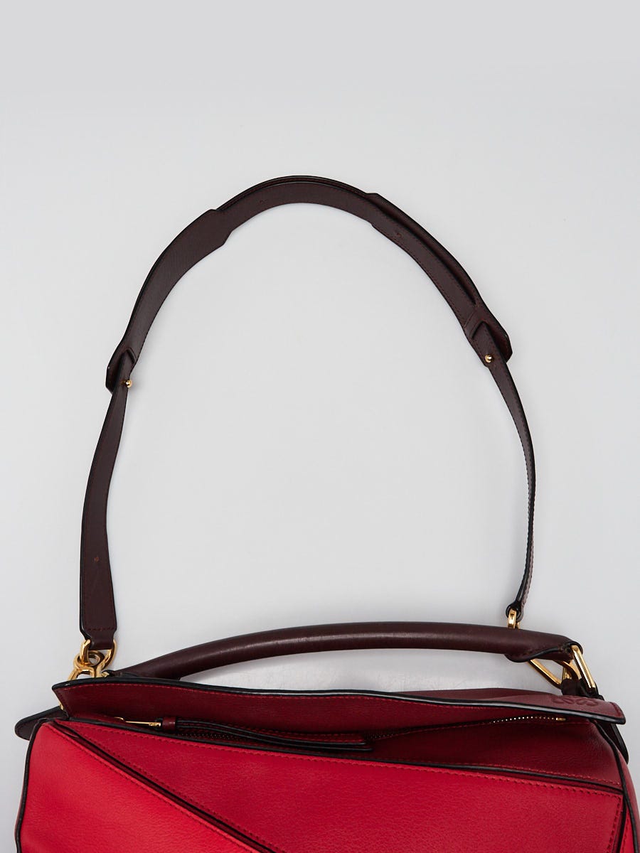 Loewe Red Grained Calfskin Leather Medium Puzzle Bag | Yoogi's Closet