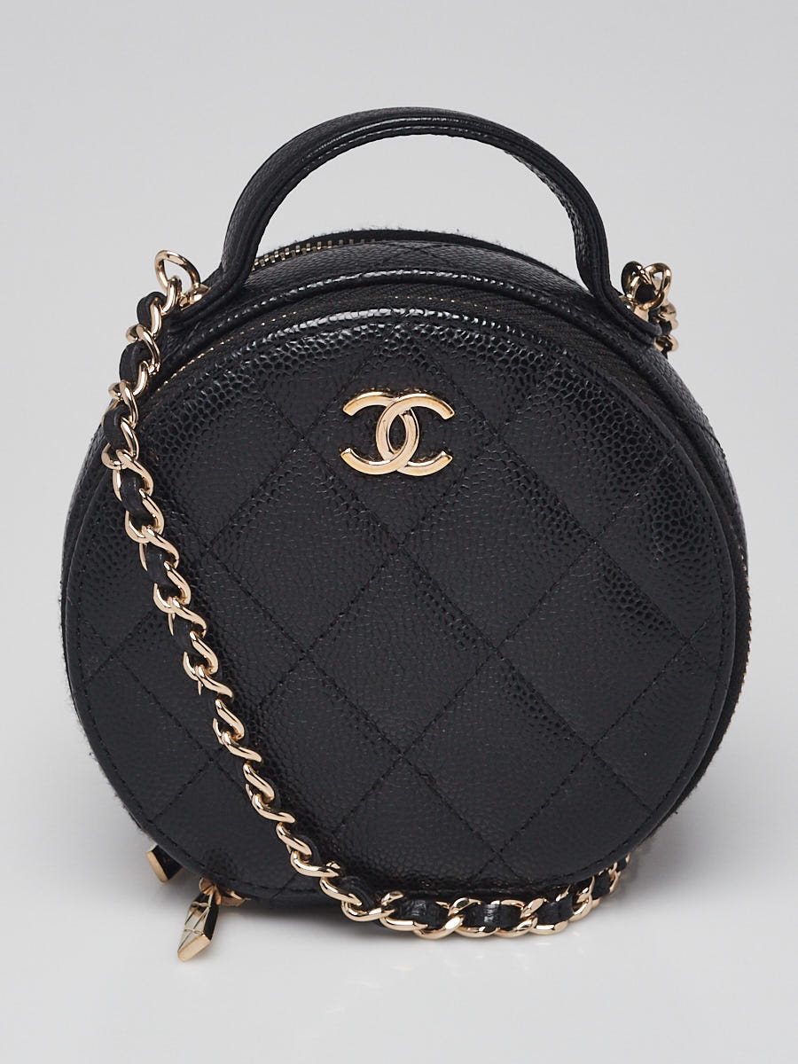Chanel Black Quilted Caviar Leather Round Top Handle Vanity Bag