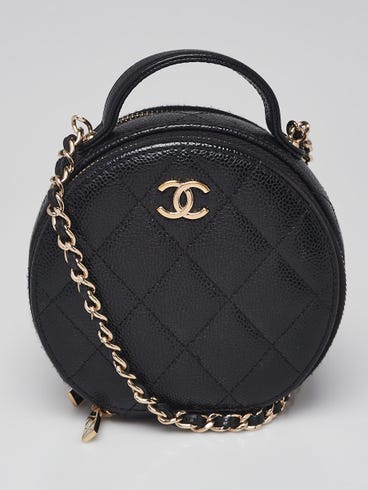 Chanel Black Quilted Caviar Leather Round Top Handle Vanity Bag