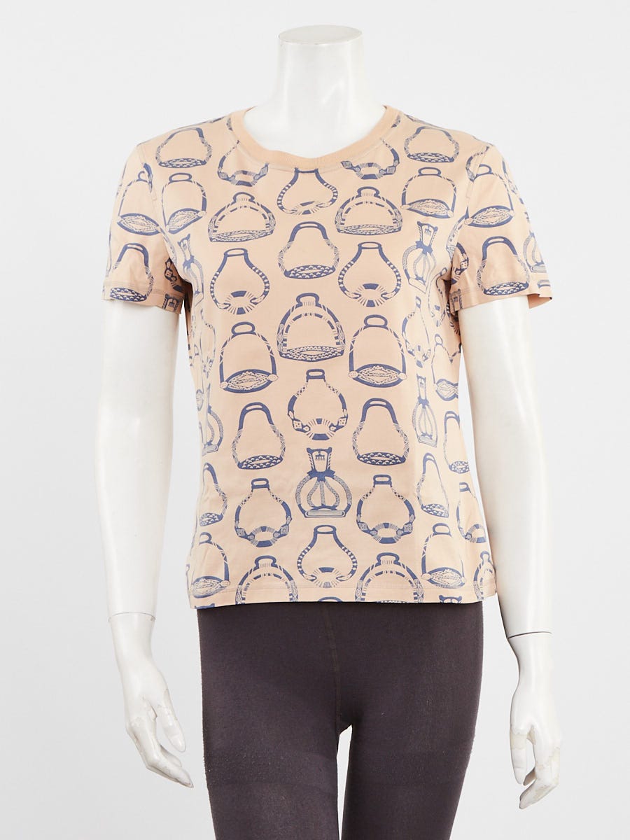 Hermes Beige Cotton Micro Bridle T-Shirt Size 8/40