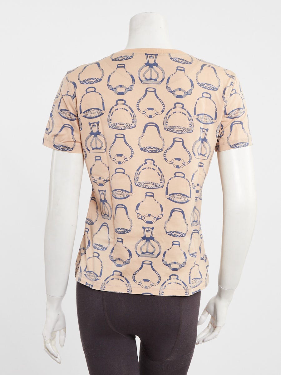 Hermes Beige Cotton Micro Bridle T-Shirt Size 8/40