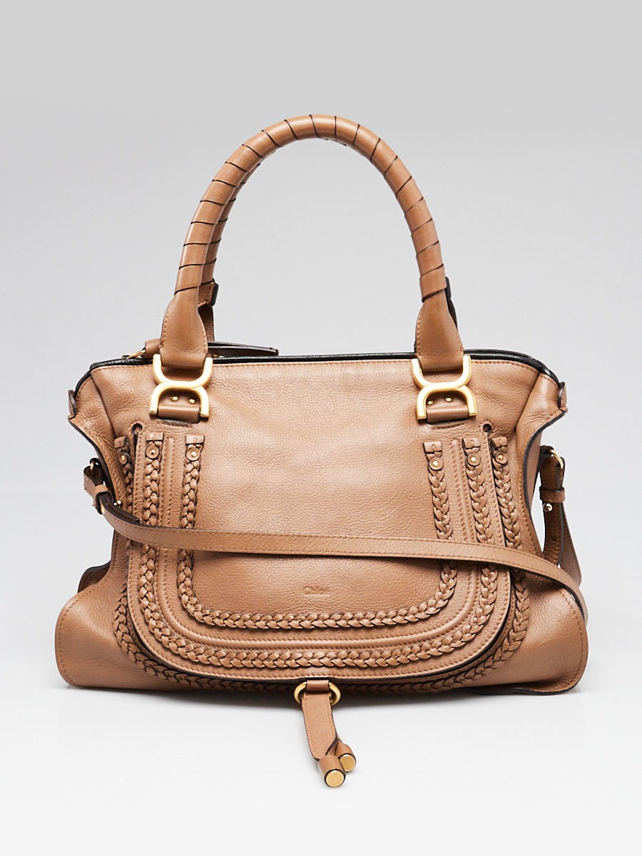 Chloe Beige Pebbled Leather Medium Braided Marcie Satchel Bag