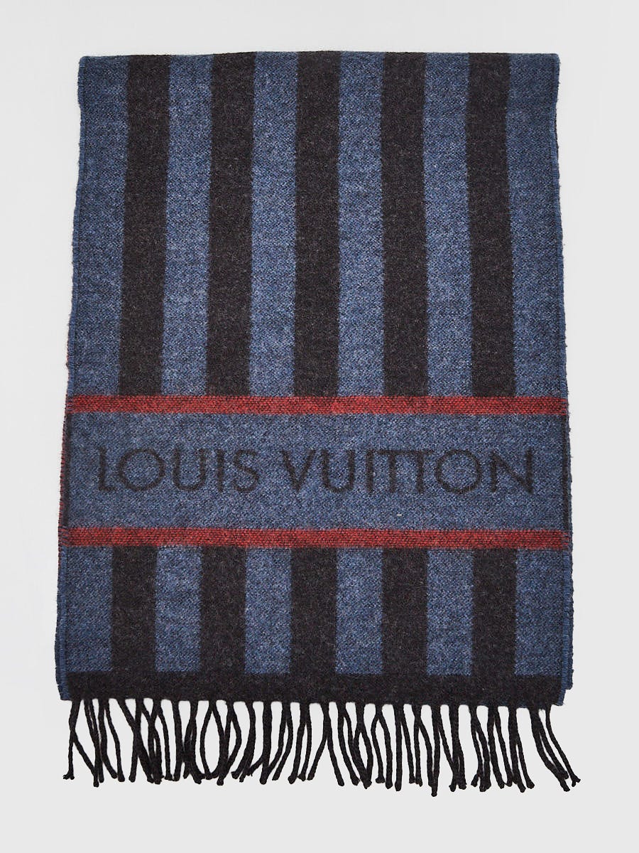 Louis Vuitton Blue/Black Wool/Angora Striped Hot Air Balloon Fringe Scarf