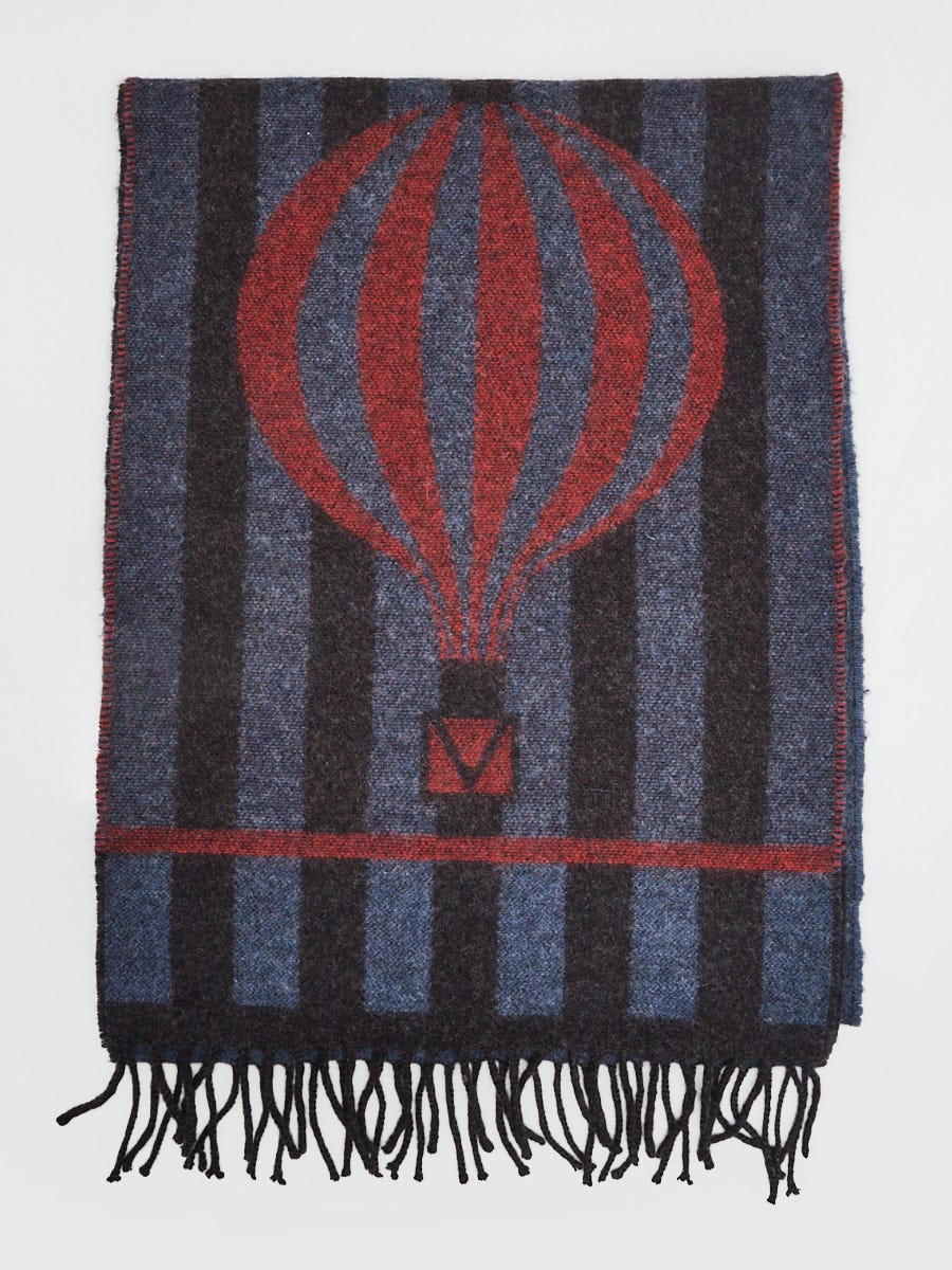 Louis Vuitton Blue/Black Wool/Angora Striped Hot Air Balloon Fringe Scarf