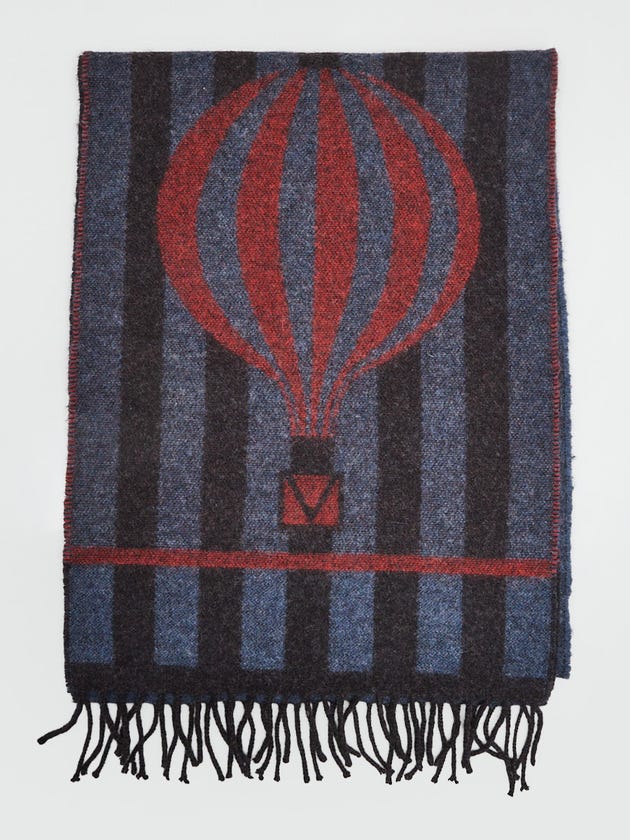 Louis Vuitton Blue/Black Wool/Angora Striped Hot Air Balloon Fringe Scarf