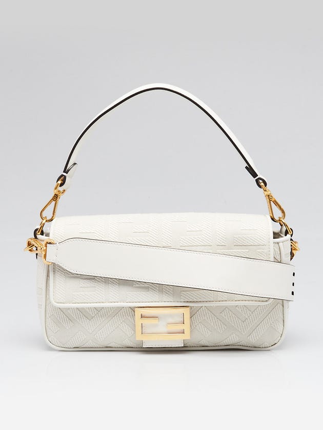 Fendi White FF Cotton Canvas Medium Baguette Bag - 8BR600