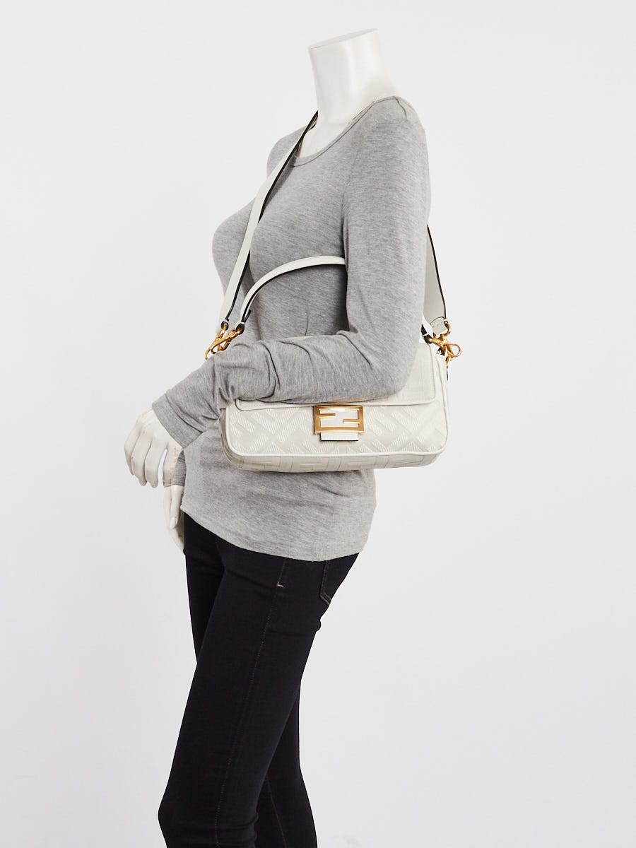 Fendi White FF Cotton Canvas Medium Baguette Bag - 8BR600