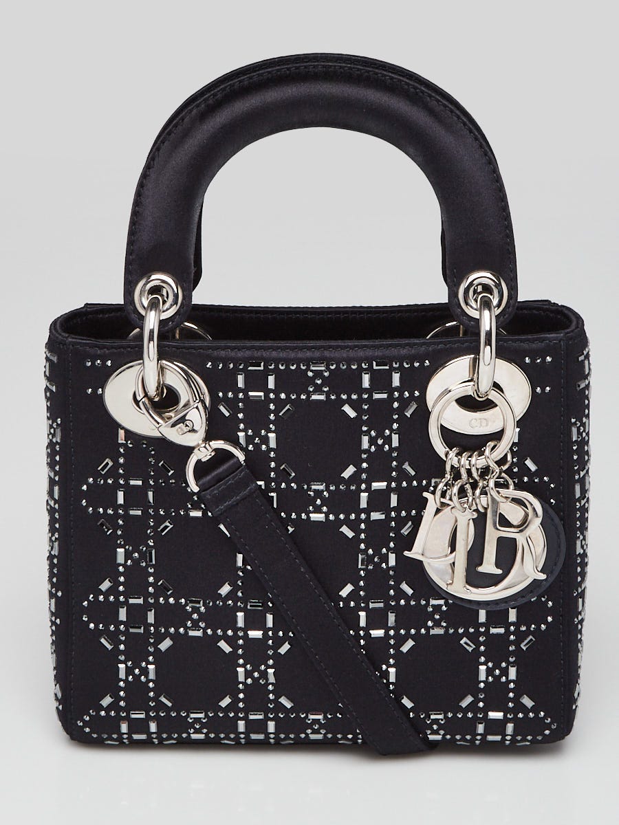 Christian Dior Black Satin and Strass Crystal Cannage Mini Lady Bag