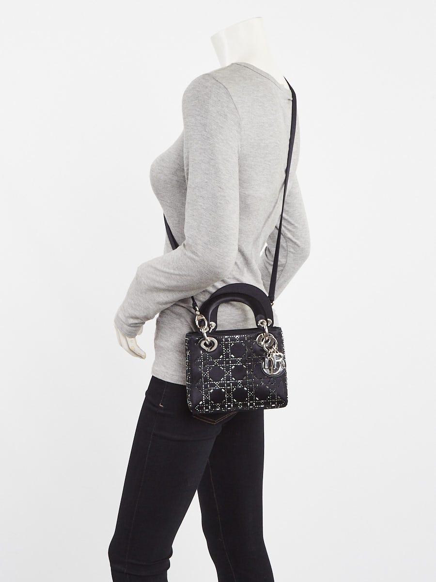 Christian Dior Black Satin and Strass Crystal Cannage Mini Lady Bag