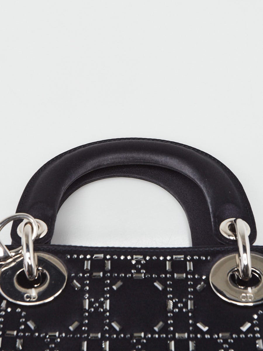 Christian Dior Black Satin and Strass Crystal Cannage Mini Lady