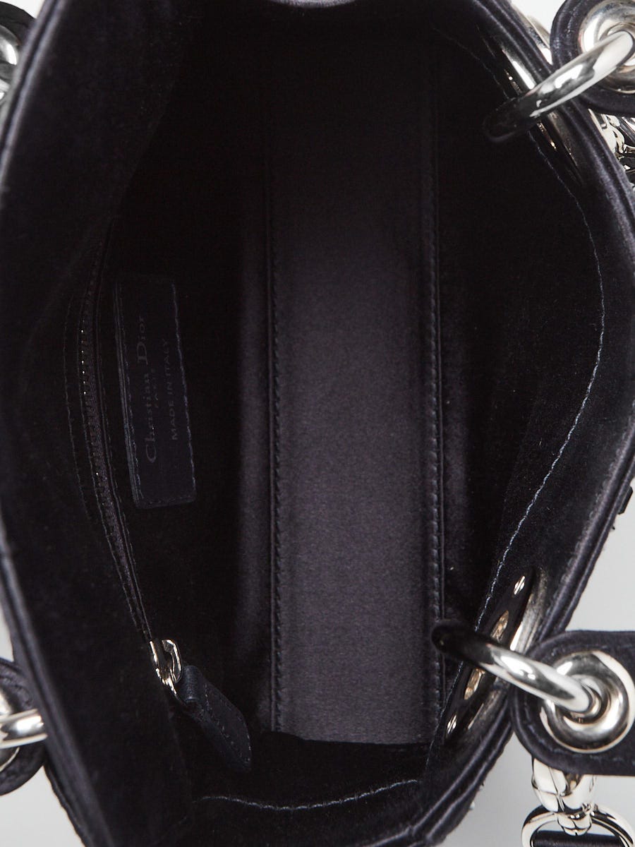 Christian Dior Black Satin and Strass Crystal Cannage Mini Lady