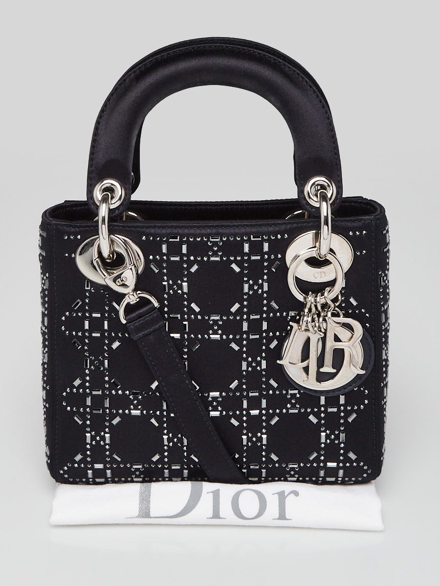 Christian Dior Black Satin and Strass Crystal Cannage Mini Lady