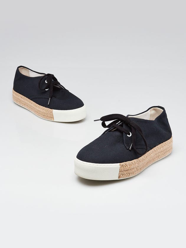 Hermes Navy Blue Canvas Rosa Espadrille Flats Size 7/37.5