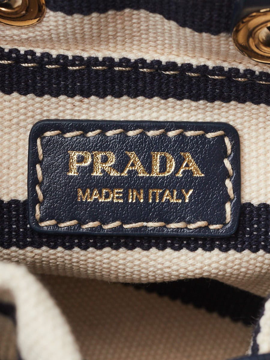 Prada Ivory/Blue Striped Canvas Mini Pouch on Chain Bag 1NR16H