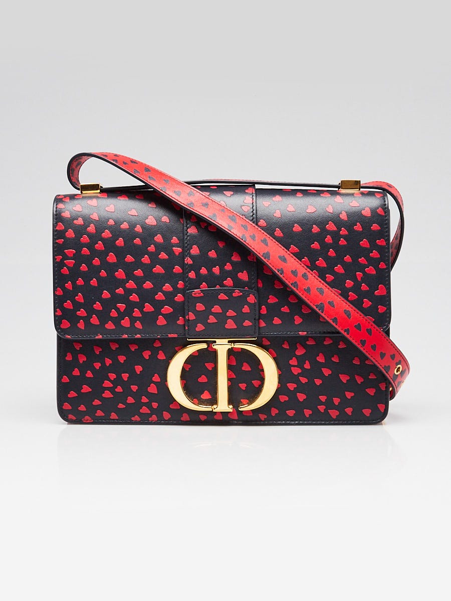 Christian Dior Blue/Red Leather Heart Embossed Montaigne 30 Flap Bag