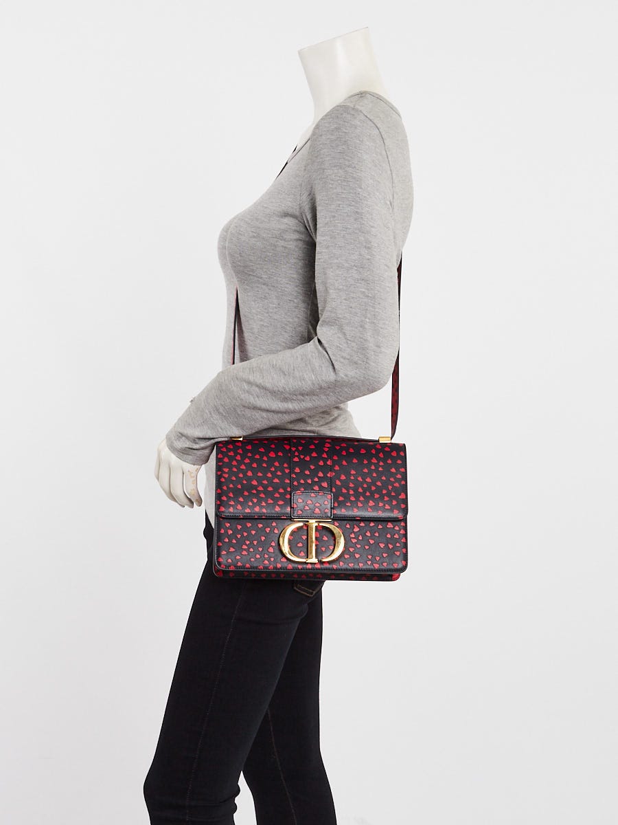 Christian Dior Blue/Red Leather Heart Embossed Montaigne 30 Flap Bag