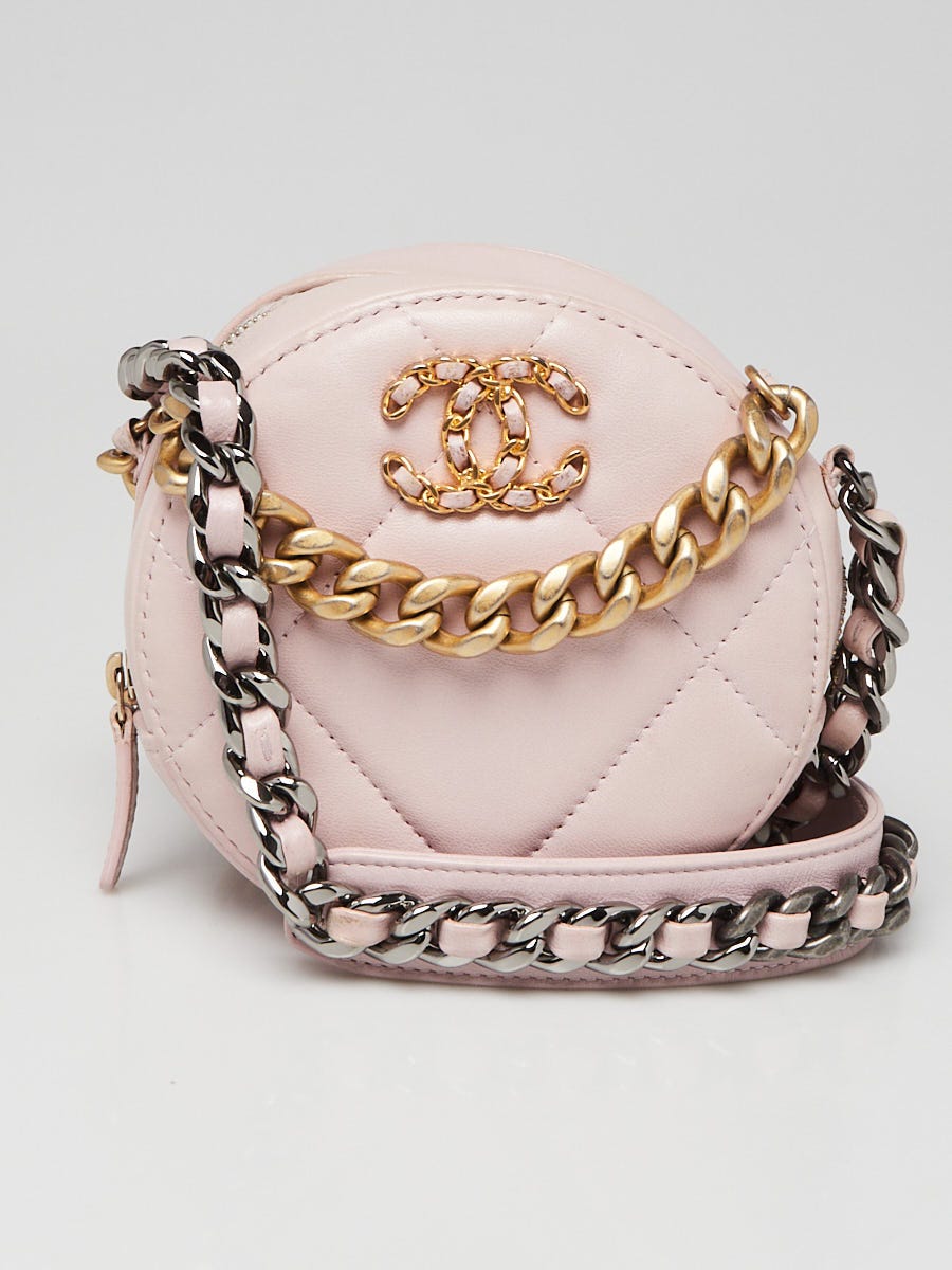 Chanel Pink Quilted Lambskin Chanel 19 Round Clutch Bag