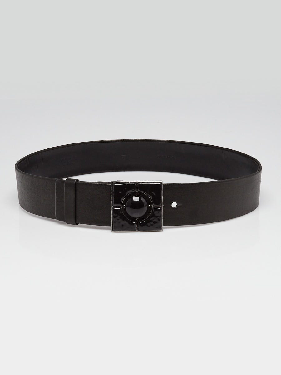 Chanel Black Leather Square Enamel Buckle Belt Size 90/36  display picture 2