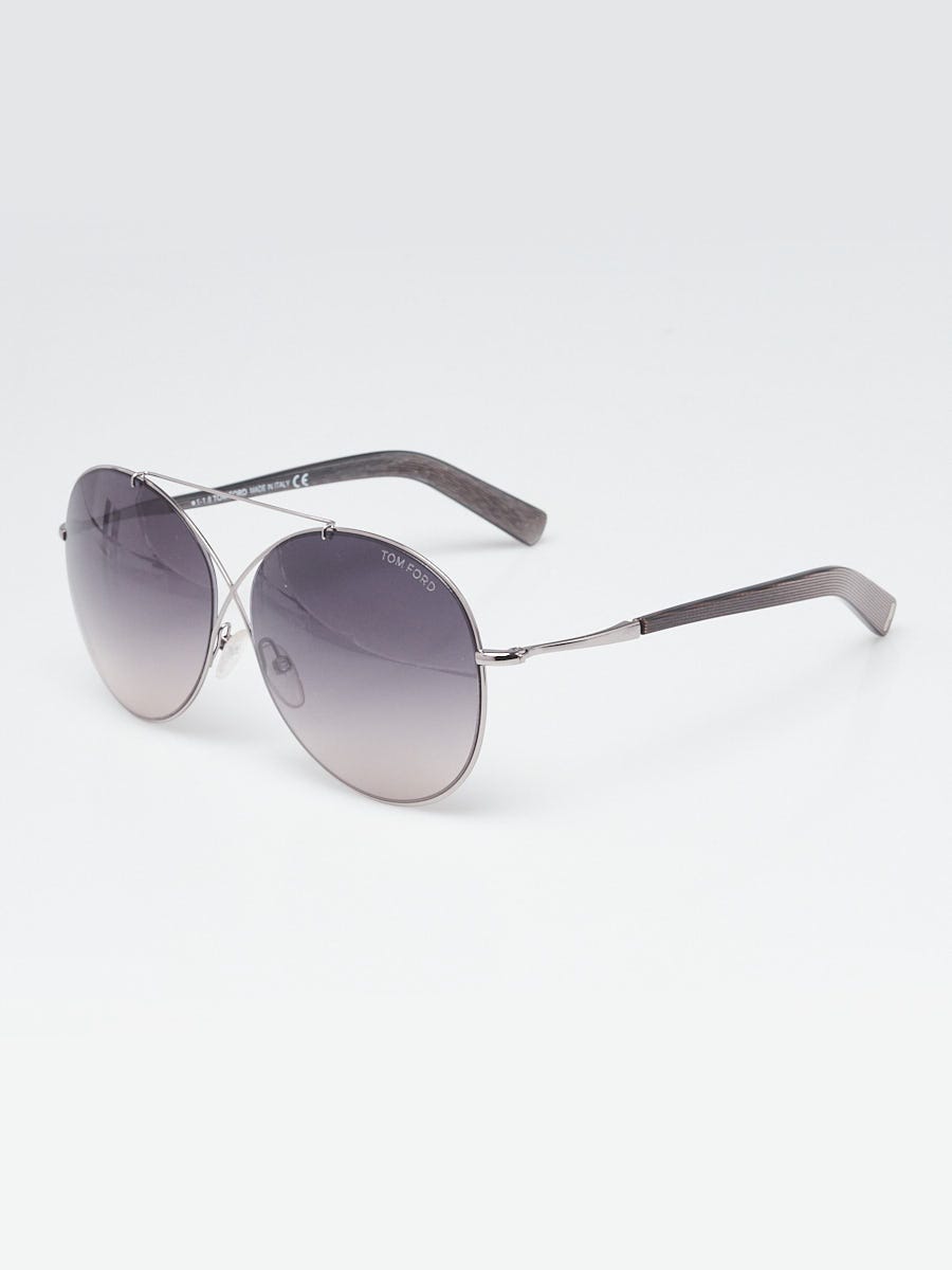 Tom Ford Silvertone Frame Iva Aviator Sunglasses-TF394