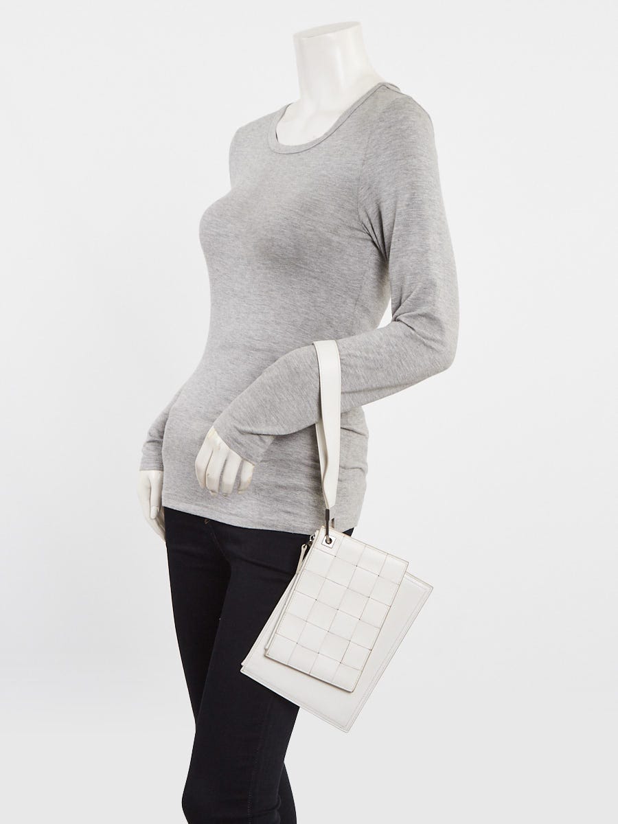 Bottega Veneta White Nappa Leather Maxi Weave Cassette Wristlet Bag