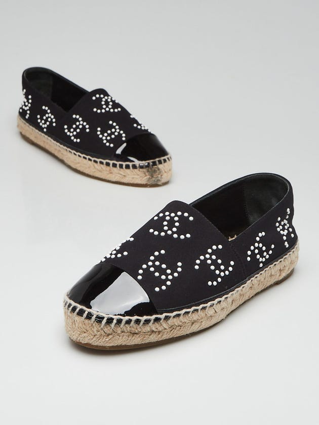 Chanel Black Neoprene CC Cap Toe Espadrille Flats Size 5.5/36