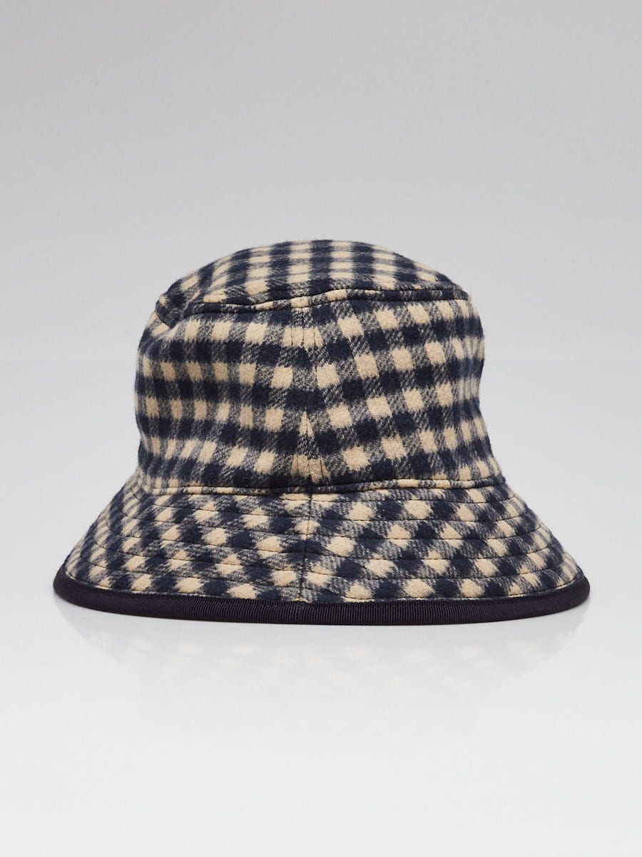 Gucci Blue/Beige Check Wool Bucket Hat Size S